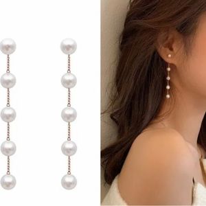 Women’s Long Pearl Tassel Dangle drop Earrings